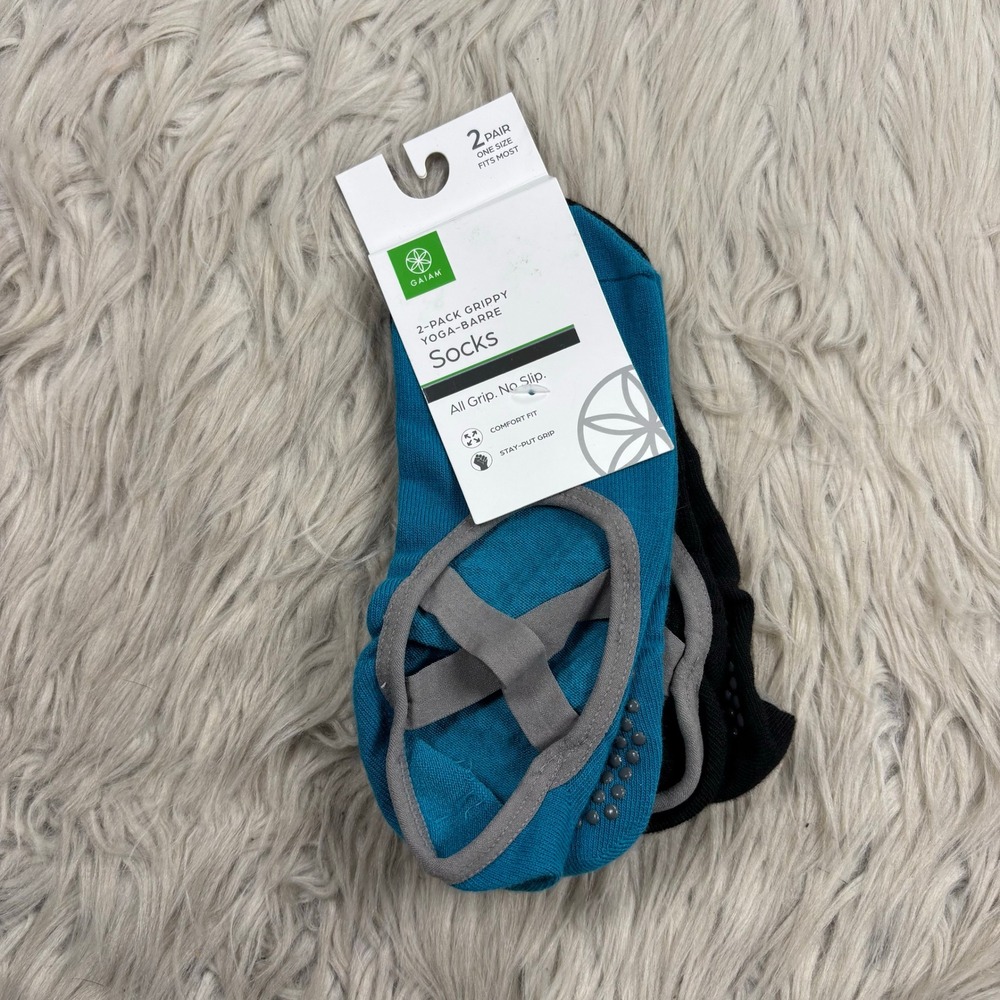 NWT Gaiam Women's OS 2-Pack Grippy Yoga Barre Socks Teal Black Dance